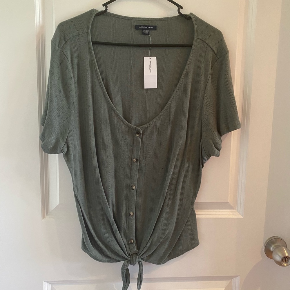 American Eagle olive green button up shirt